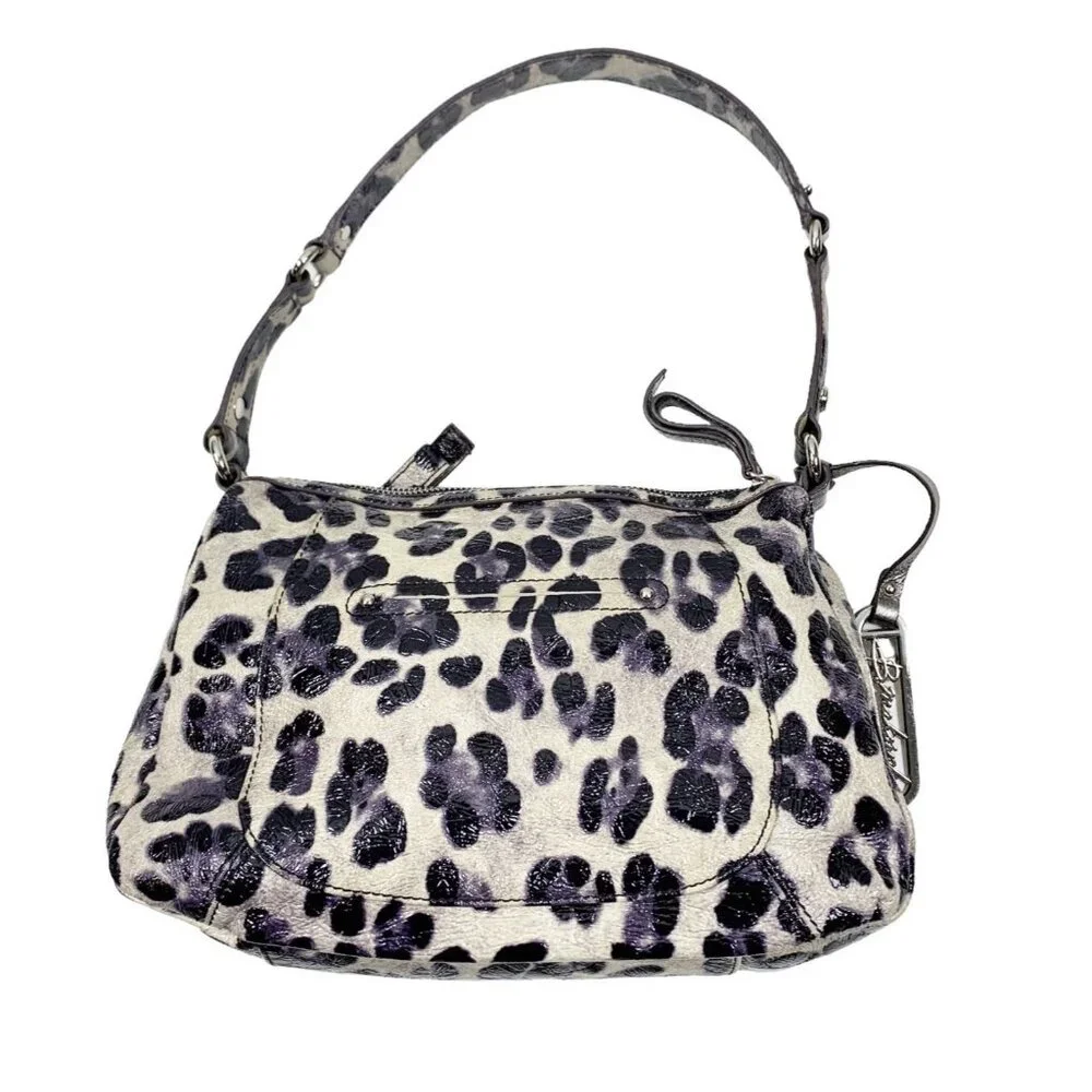 B. Makowsky Shiny Leopard Print Genuine Leather Satchel Handbag Purse - Picture 4 of 16